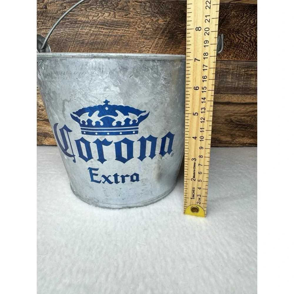 Lot Of 2 Corona Extra Beer Ice Bucket 5 Qt Galvanized Metal Party Bucket Vintage